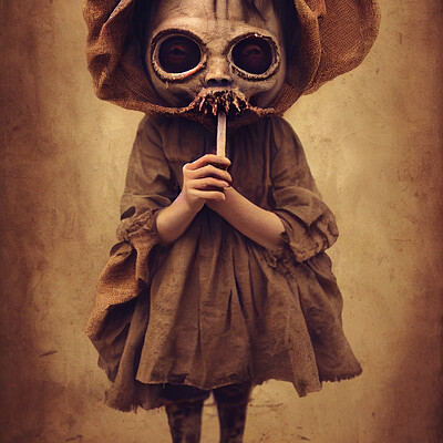 Dark philosophy darkphilosophy zombie child wearing a burlap mask holding a lol 9362d07f 67a3 4236 ba7a e9298bf79d45
