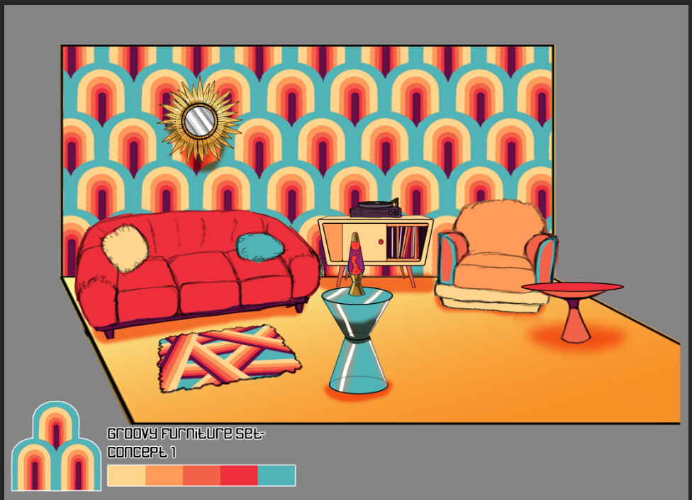 Concept for the Groovy Warm set, drawn in Procreate
