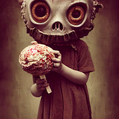 Dark philosophy darkphilosophy zombie child wearing a burlap mask holding a lol 8b6670b7 6ed2 43da 95df b56cd1e143b3