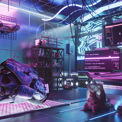 Cyberpunk Room 3D Wallpaper by shanevmm