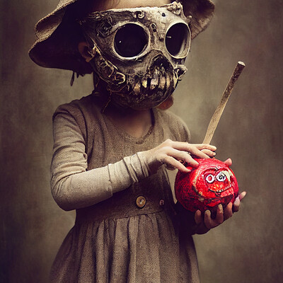 Dark philosophy darkphilosophy zombie child wearing a burlap mask holding a lol 34e456cc 4094 4ddf a29d 4f4feee716dd