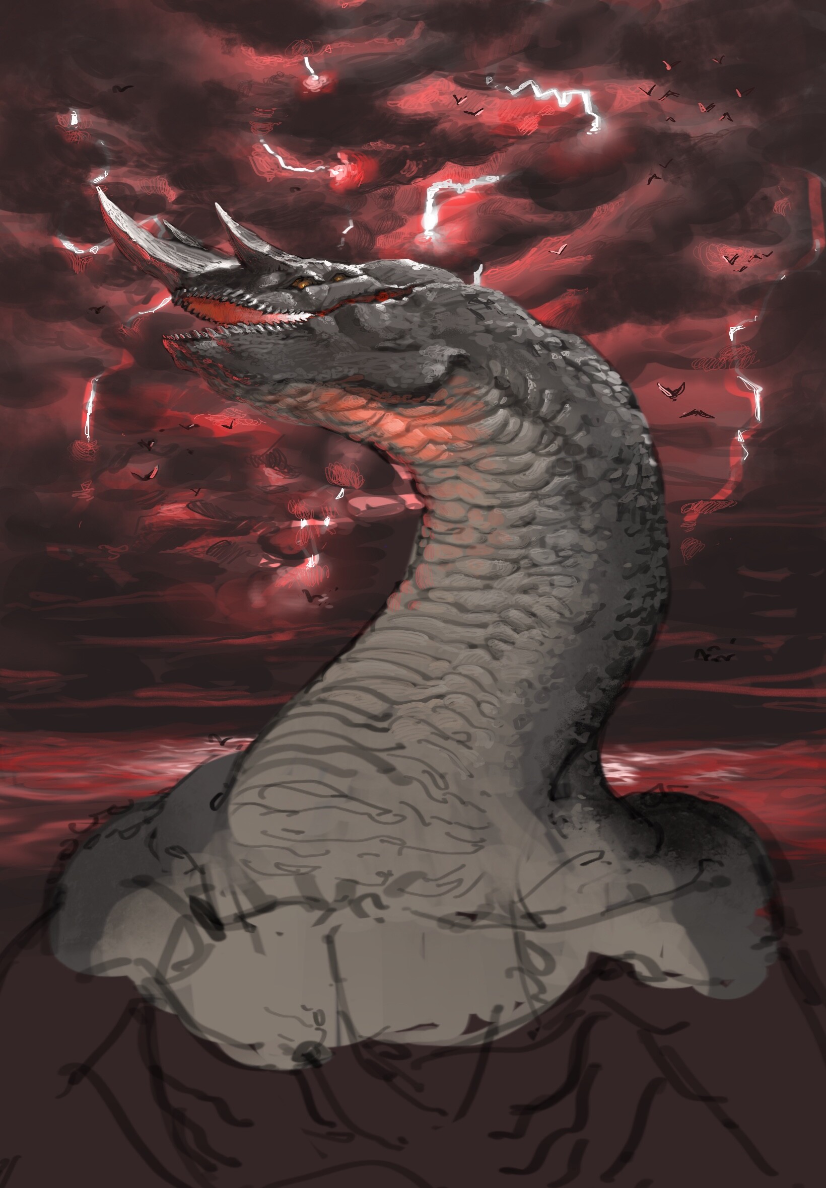 ArtStation Red Lightning Dragon Concept