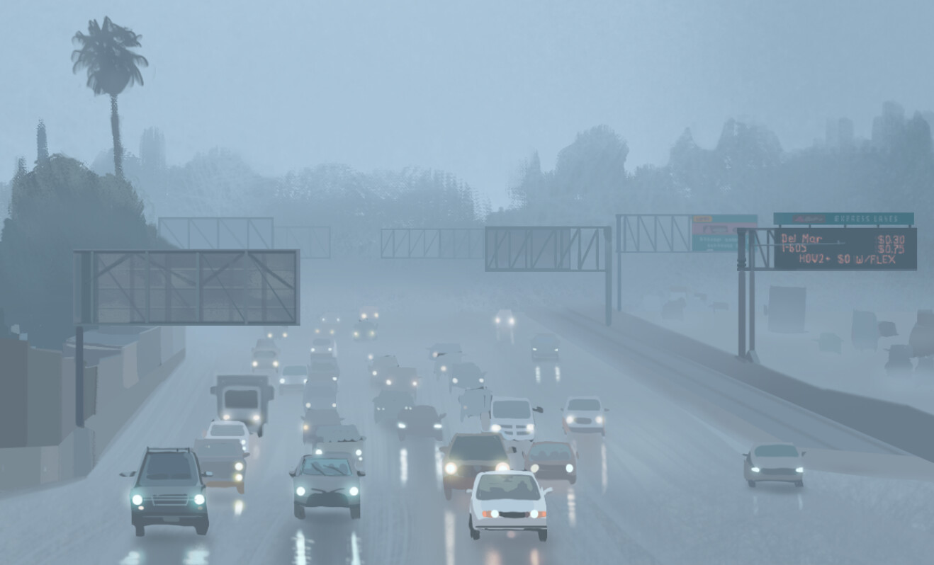 The 10 Freeway during a rainstorm