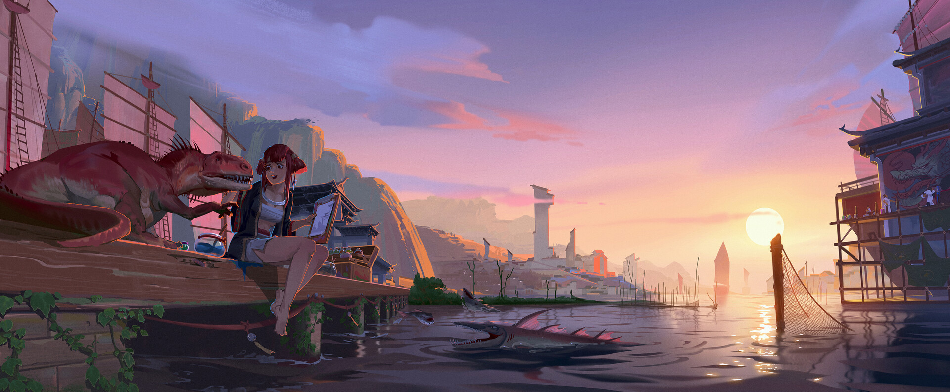 ArtStation - 夕阳西下, image size:1920x793