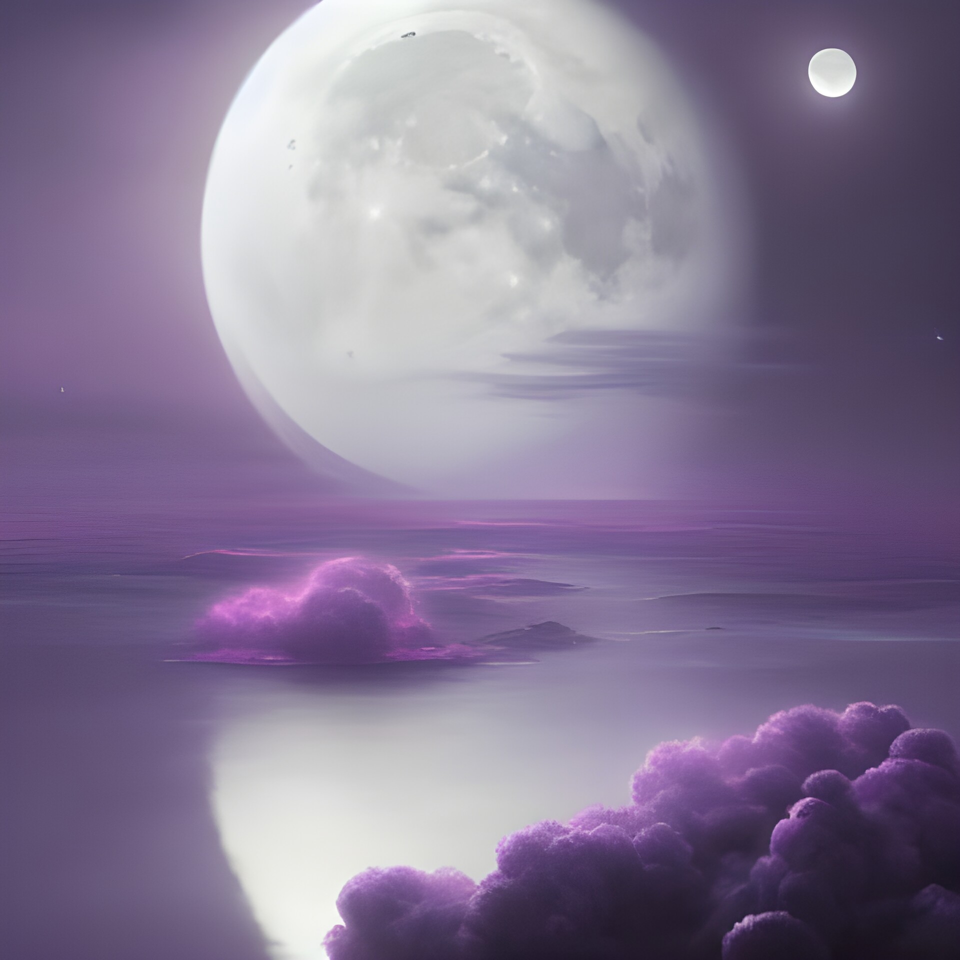 ArtStation Celestial White Moon rising above Purple Clouds.