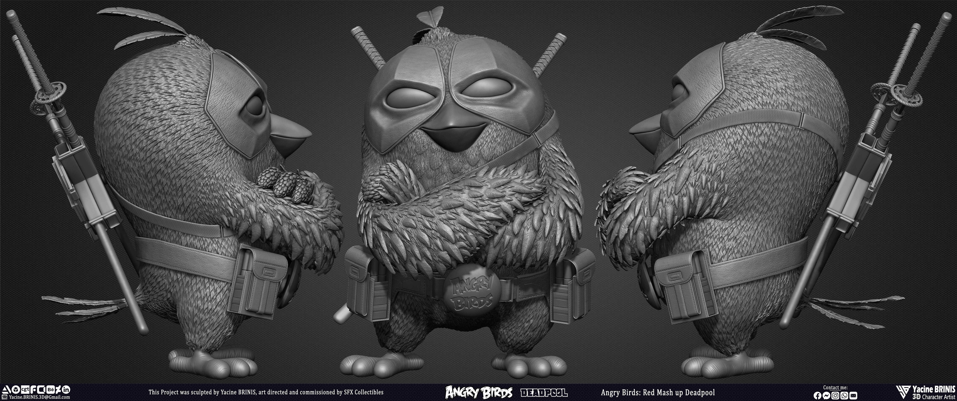 Red Mash Up Deadpool Angry Birds Movie 02 Rovio Entertainment sculpted By Yacine BRINIS 005