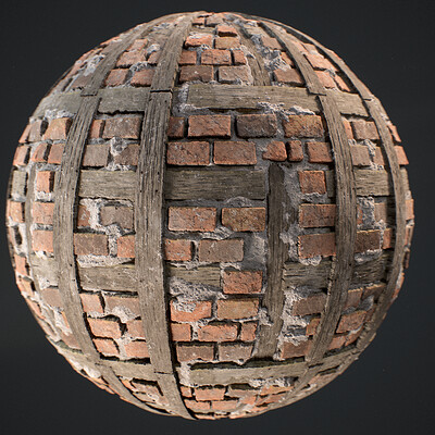 PBR - RARE BRICKWALL ON CEMENT WITH WOOD PLANKS  - 4K MATERIAL + SBS GRAPH