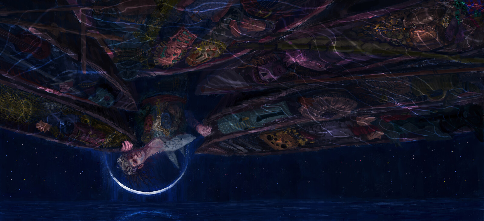 fun side bar, The God Beneath, works normal and upside down. I like both. It is trippy and scary to imagine yourself on a deserted beach somewhere and look up and see all these entombed bodies. That was the feeling I was channeling.