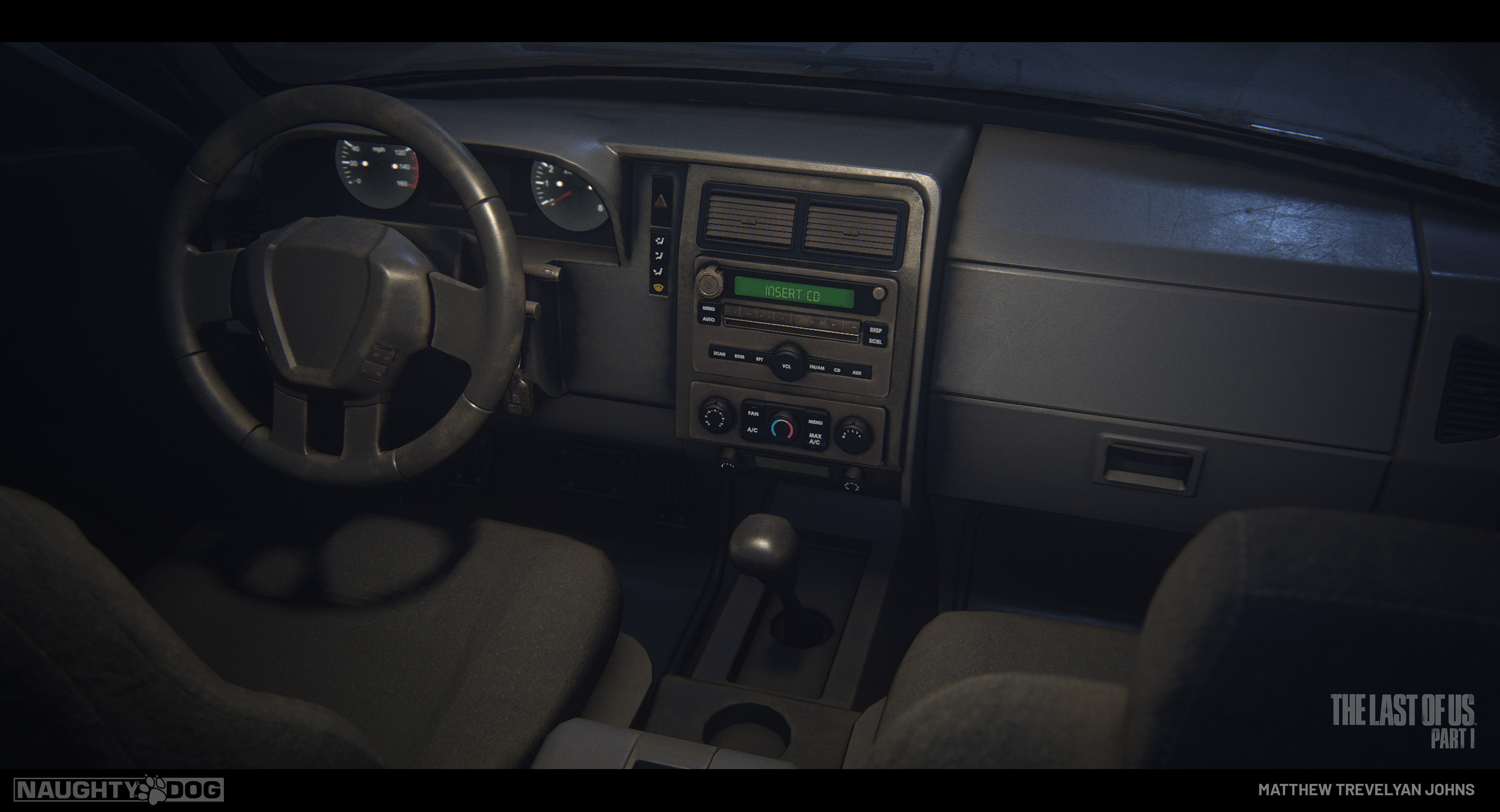 For the interiors of hero vehicles, I refined a new shading pipeline I'd began developing on The Last of Us: Part II. It combined baked components, with detail mapping, tiling textures, face-weighted normals and masks to give us much higher fidelity