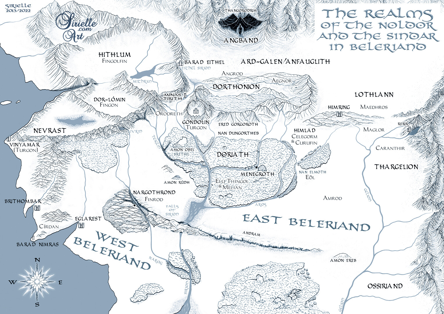 The Realms of the Noldor and the Sindar in Beleriand in the beginning of the I Age of Sun and during the Siege of Angband.