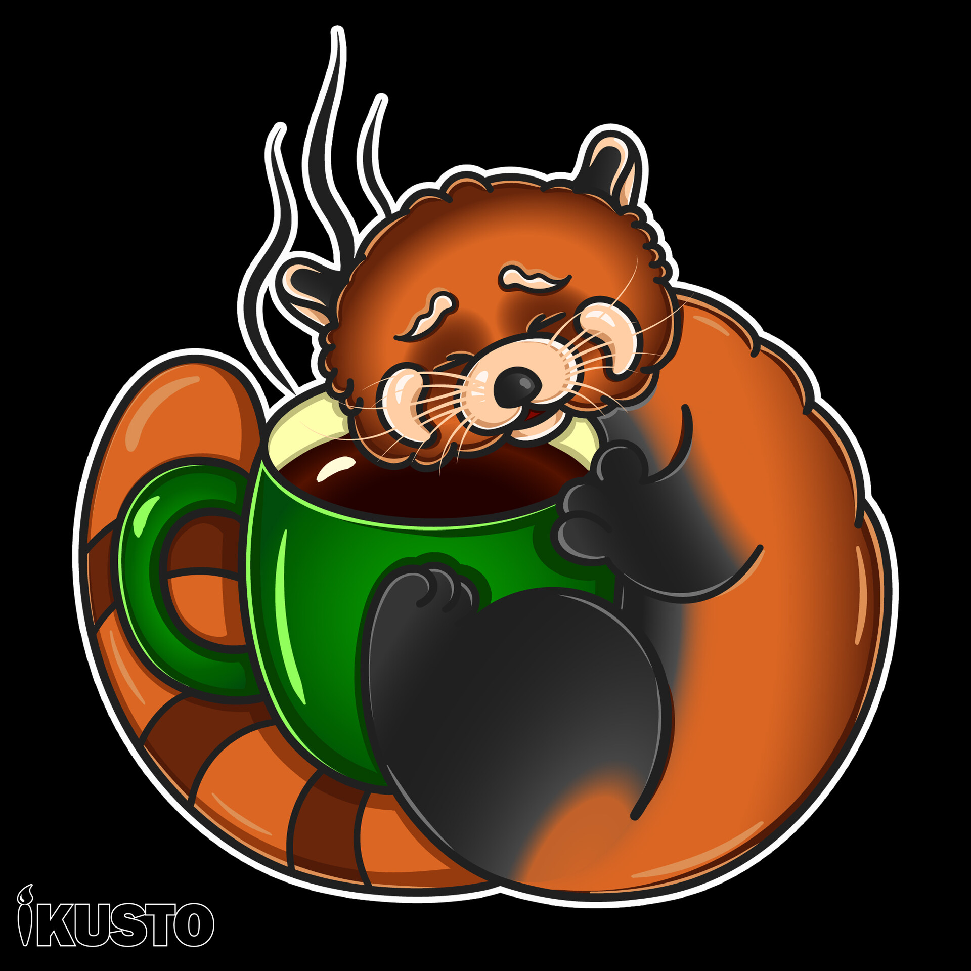 ArtStation Vector sticker red panda love for tea