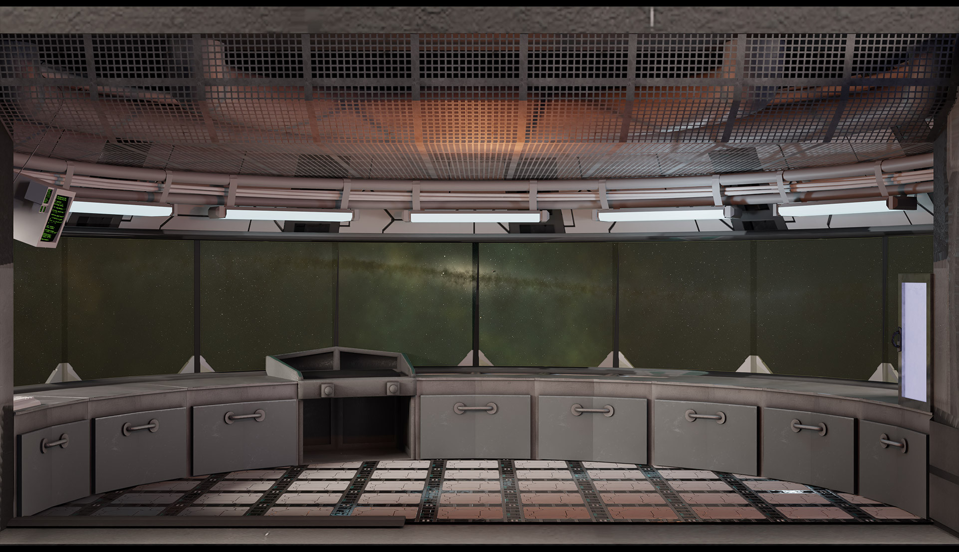 The kitchen, rendered in perspective view. 