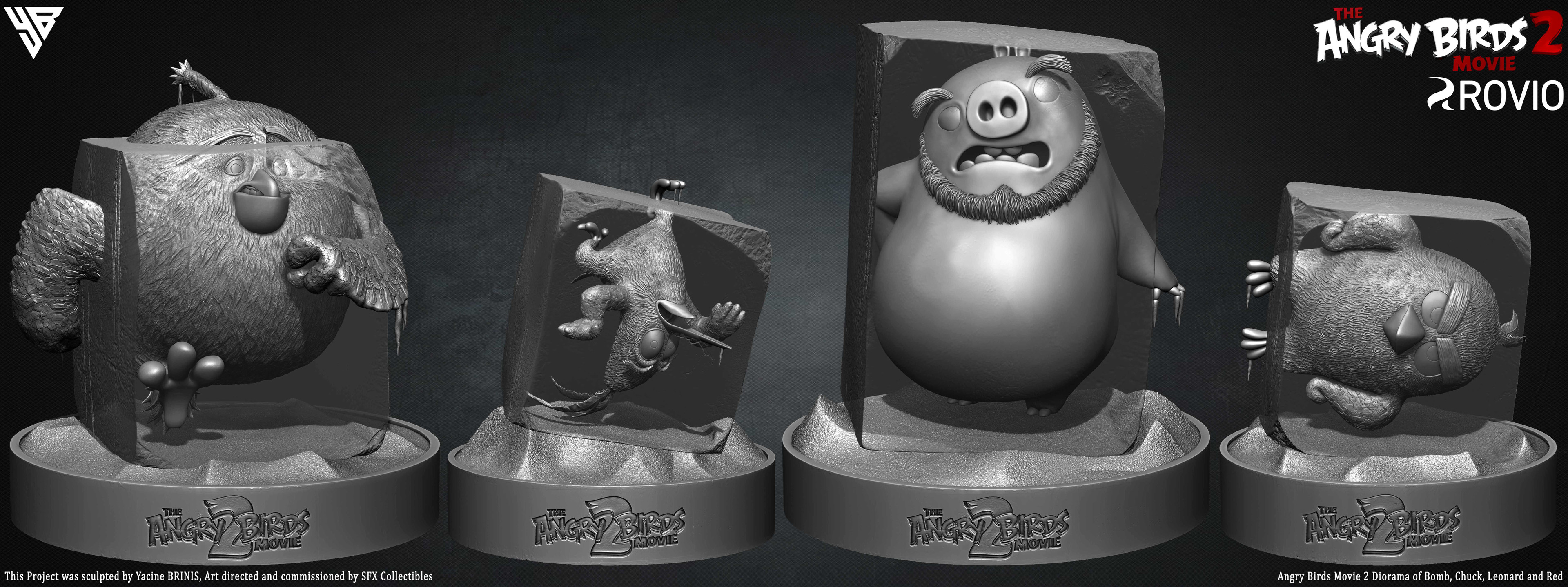 Angry Birds Movie 2 Rovio Entertainment Sculpted by Yacine BRINIS 001 Bomb, Chuck, Leonard, and Red