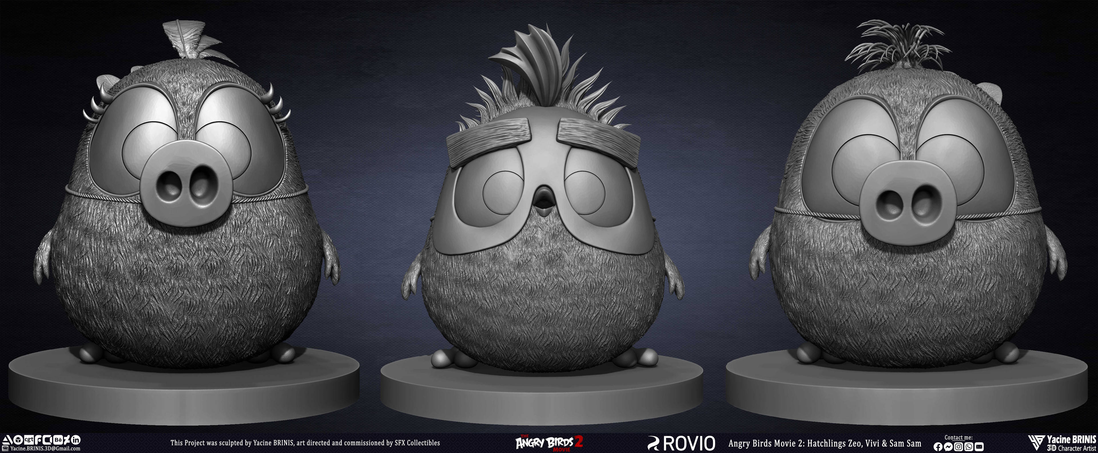 Angry Birds Movie 2 Rovio Entertainment Sculpted by Yacine BRINIS 051 Hatchlings Sam Sam, Vivi and Zoe