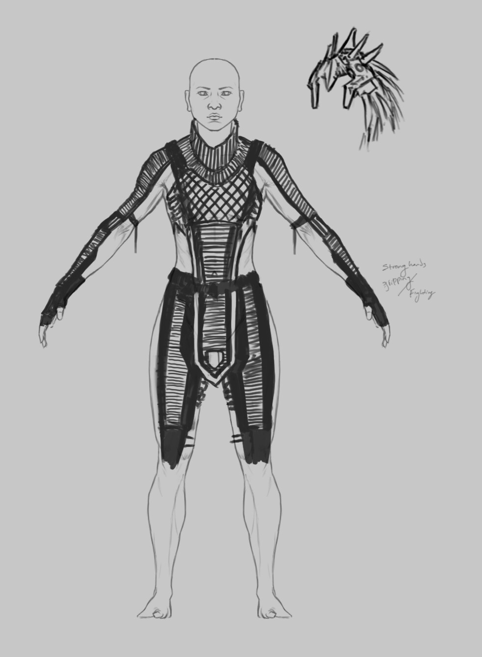 Underlayer knotwork design, same on all good guys. We wanted to make something that would function as a base for all the armor to be tied on to, and add some protection. Without it looking too hot and out of place. 