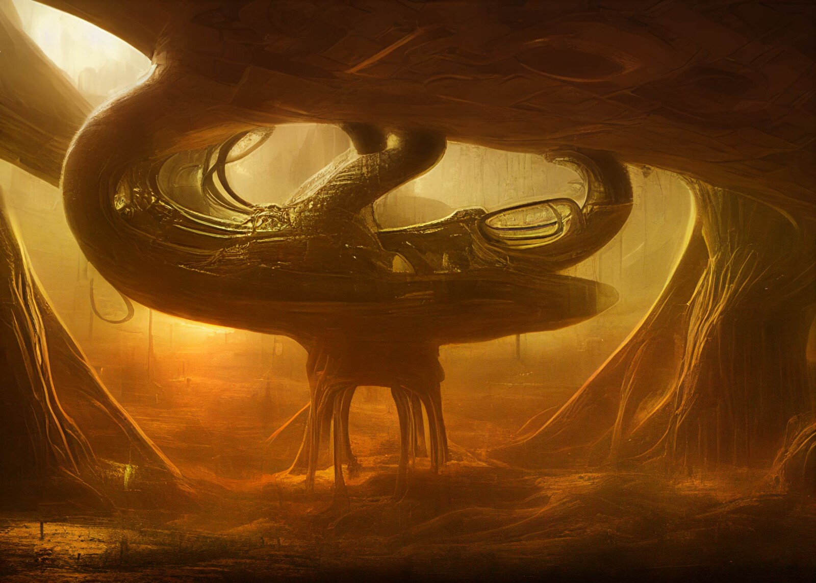 Text to Image: A secret alien cat civilization inspired by HR Giger.