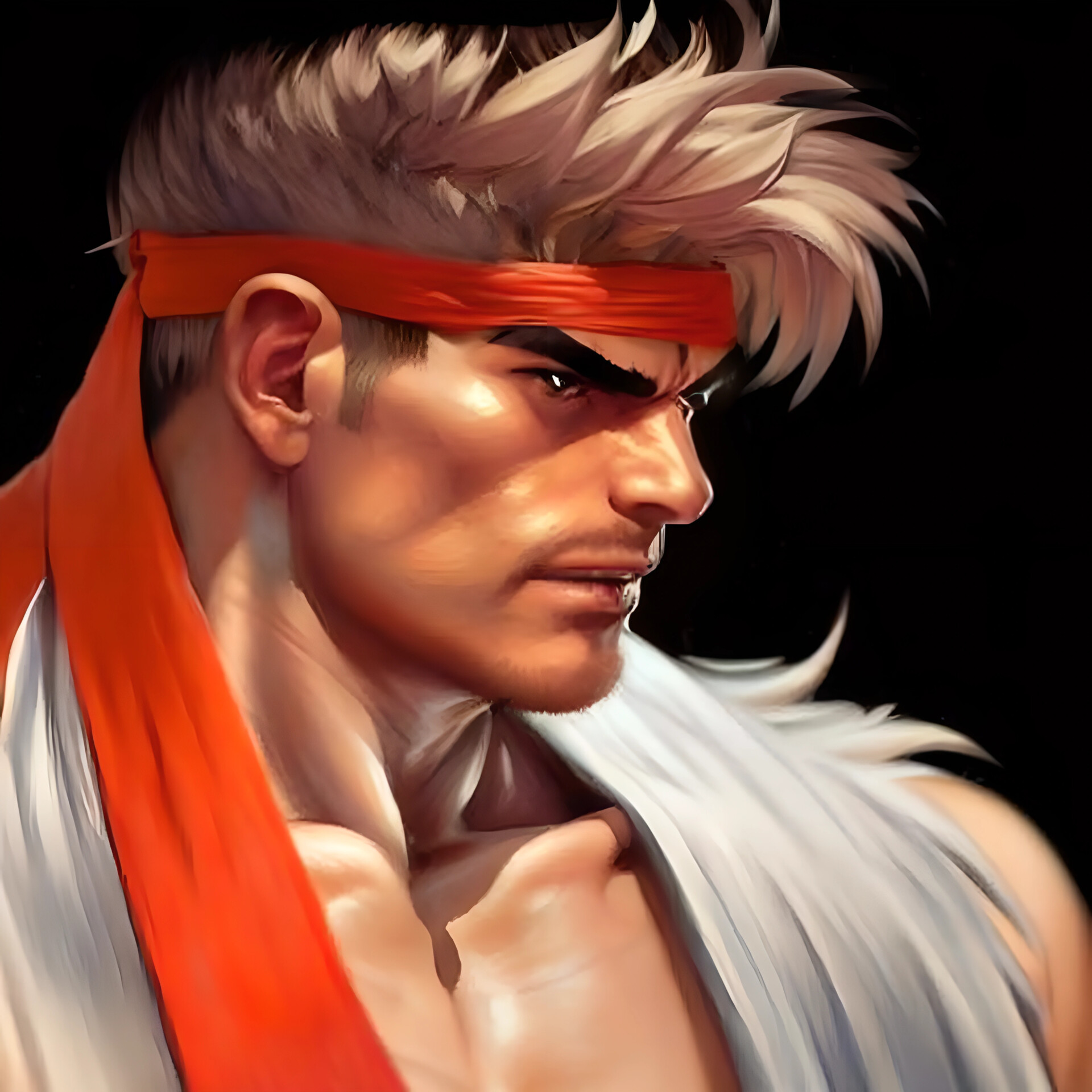 Ryu from Street Fighter playing Video Games,, Stable Diffusion
