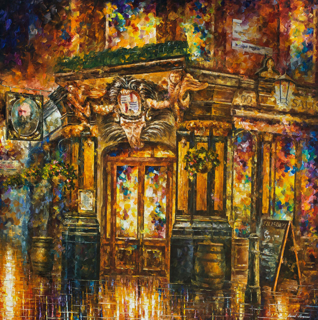 Leonid Afremov - SALISBURY CAFE IN LONDON — oil painting on canvas