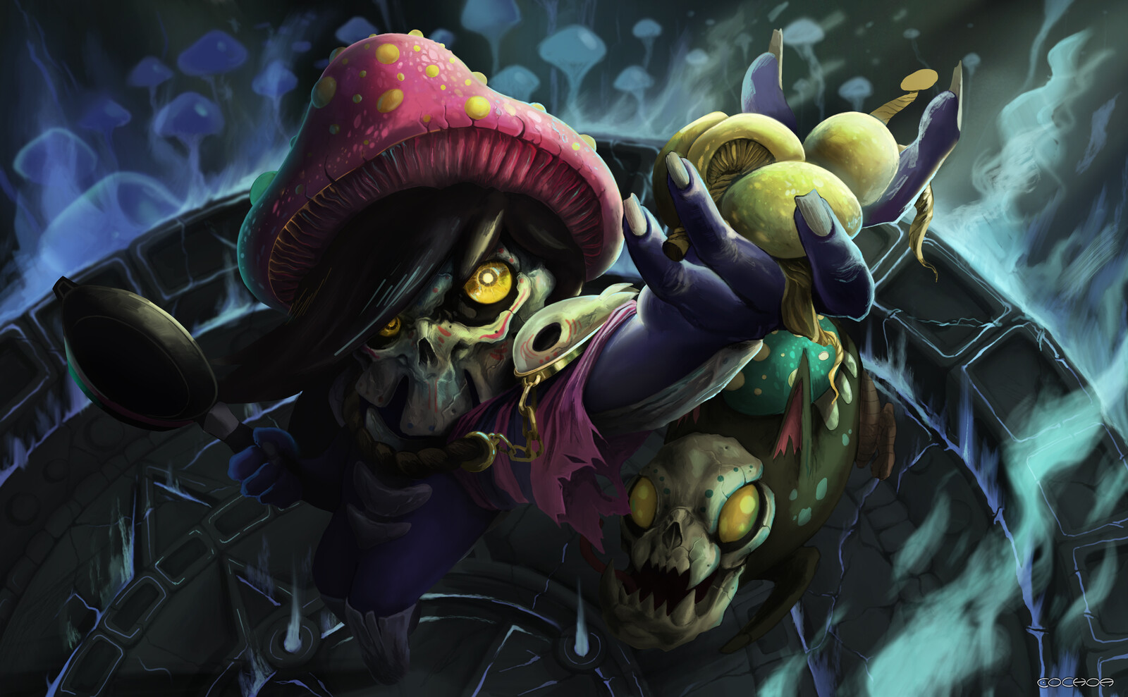 Splash painting showing the main characters in the 3rd stage of the game