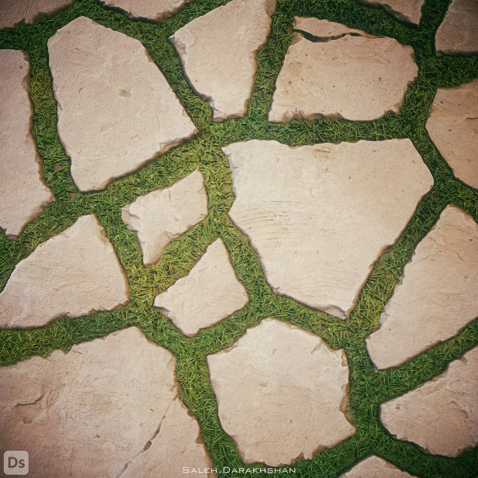 Stone Tiles In Grass - Substance Designer