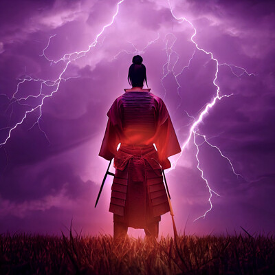 Windwatercloud troberts4 a samurai standing on a high grass field in a fierce d77f7325 a739 4f44 ab24 7f45ab1ebe1d