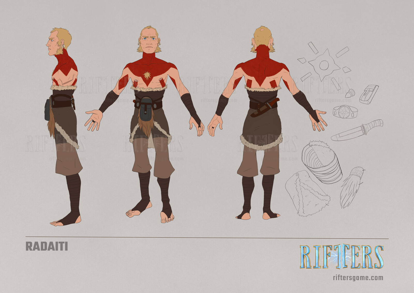 Radaiti is a bit of a weirdo, but a nice kind of weirdo. For him, I used inspiration from northern European cultures.