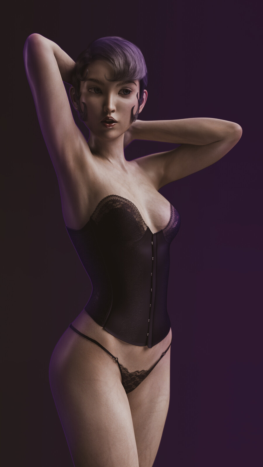 Created in blender 3d and photoshop.
When i was younger i was a huge fan of the betty Boop cartoons. Now several days later i thought it would be so much fun to create a character which looks like her. The idea here was to make a boudoir like image.