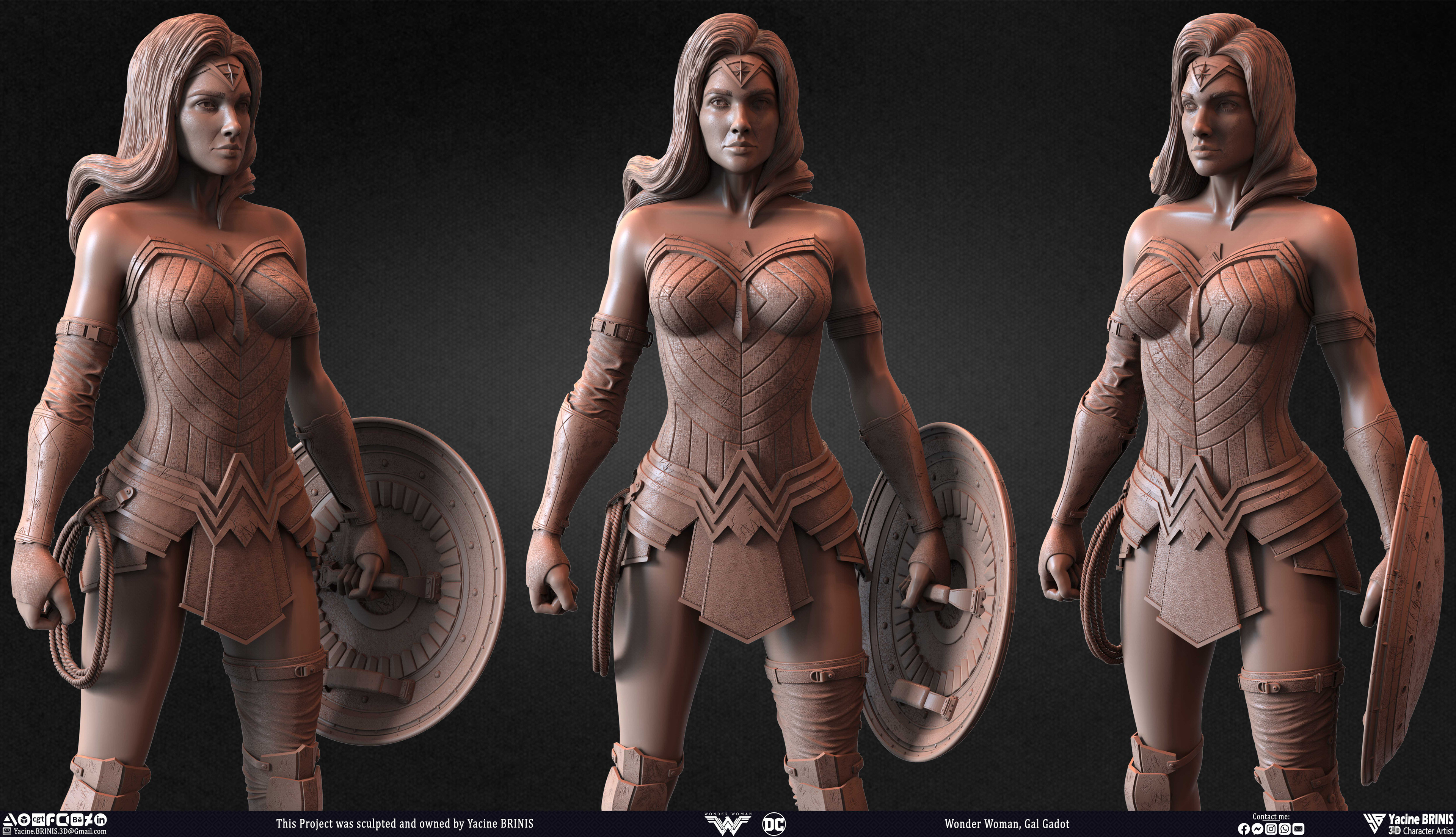 Wonder Woman Gal Gadot 3D Model sculpted by Yacine BRINIS 003