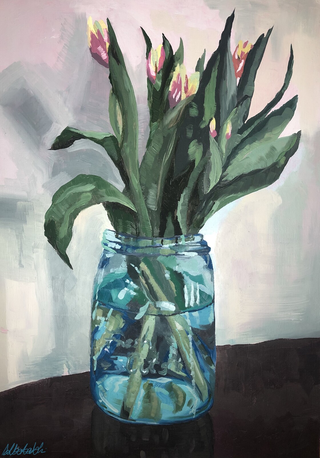I love painting clear vases.