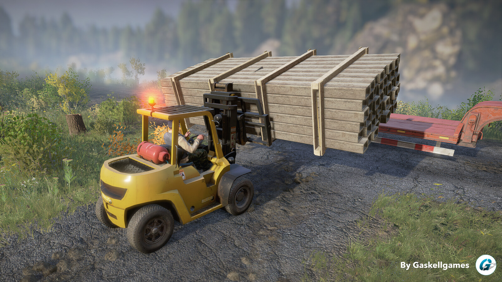 Forklift: metal beams cargo