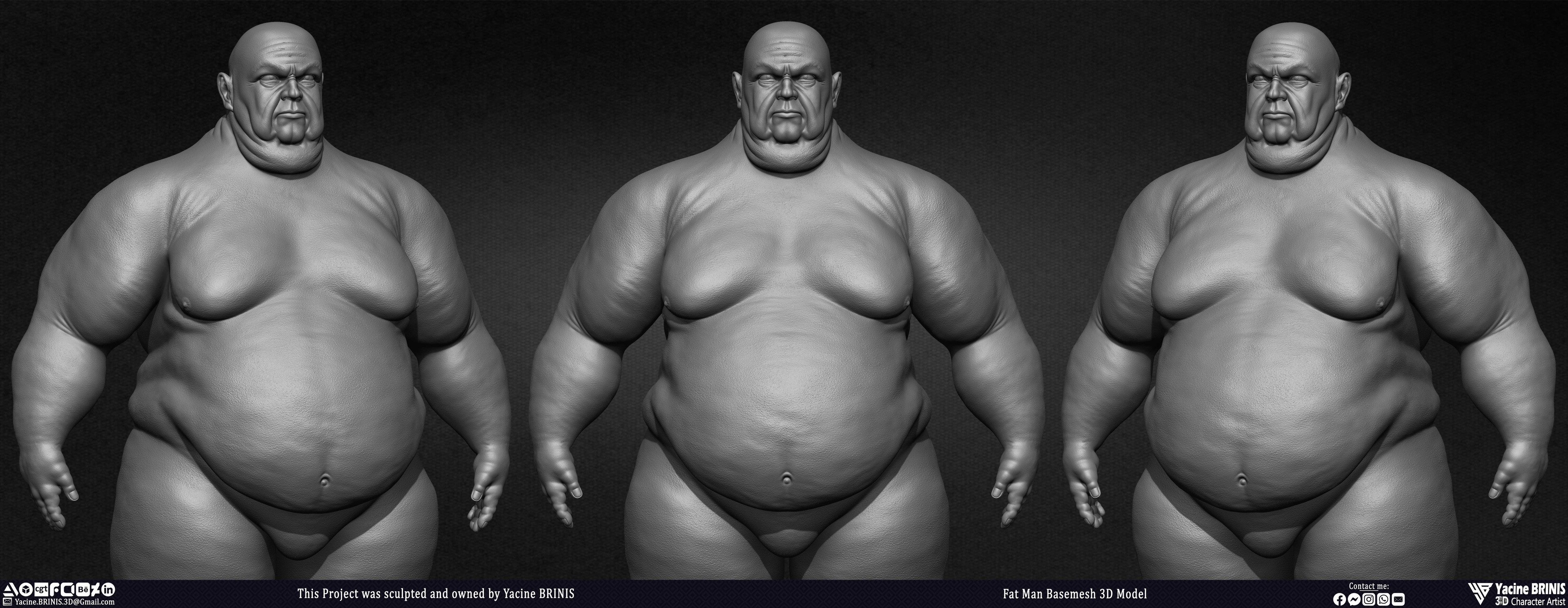 Fat man Basemesh 3D Model sculpted by Yacine BRINIS 009