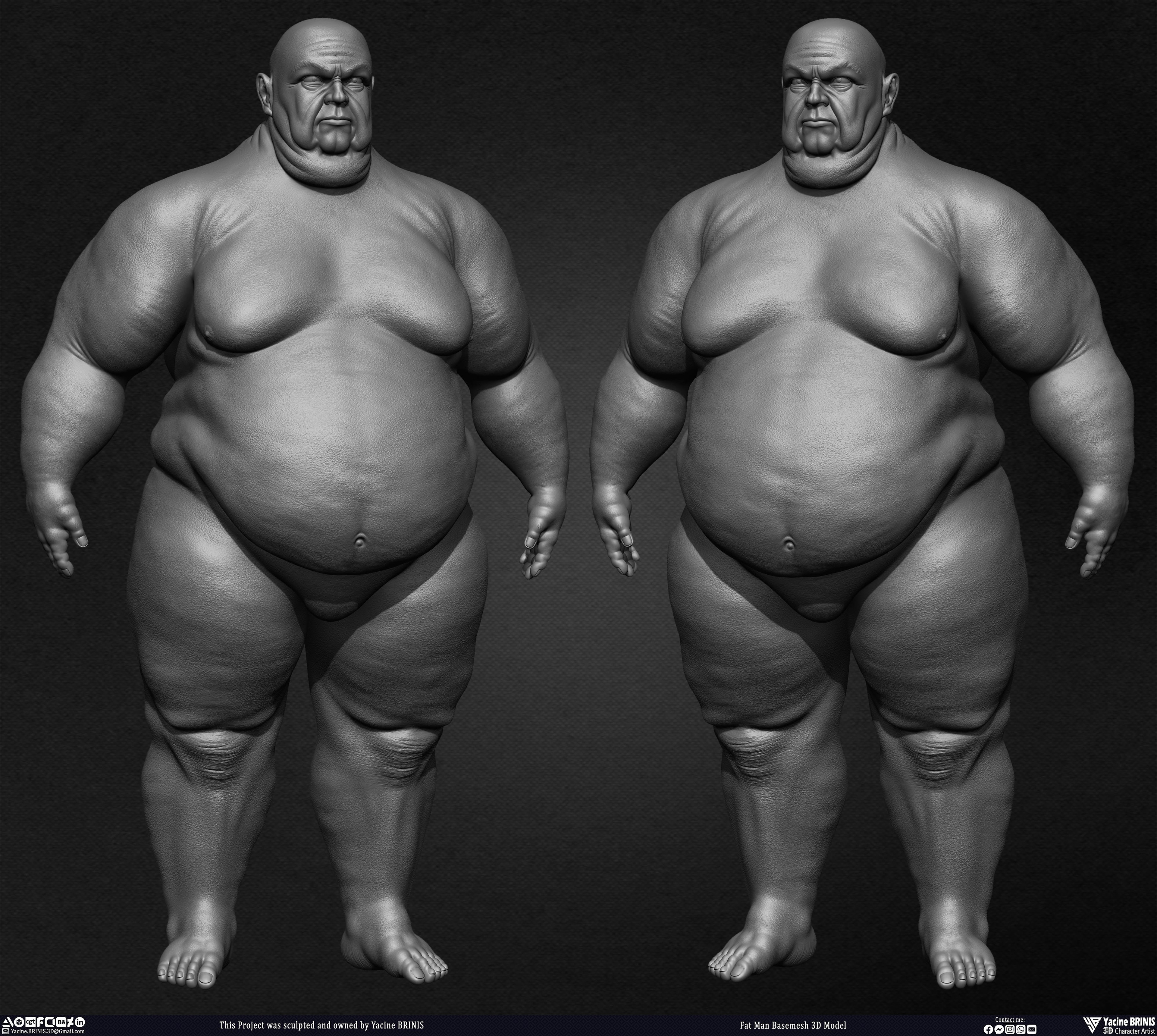 Fat man Basemesh 3D Model sculpted by Yacine BRINIS 014