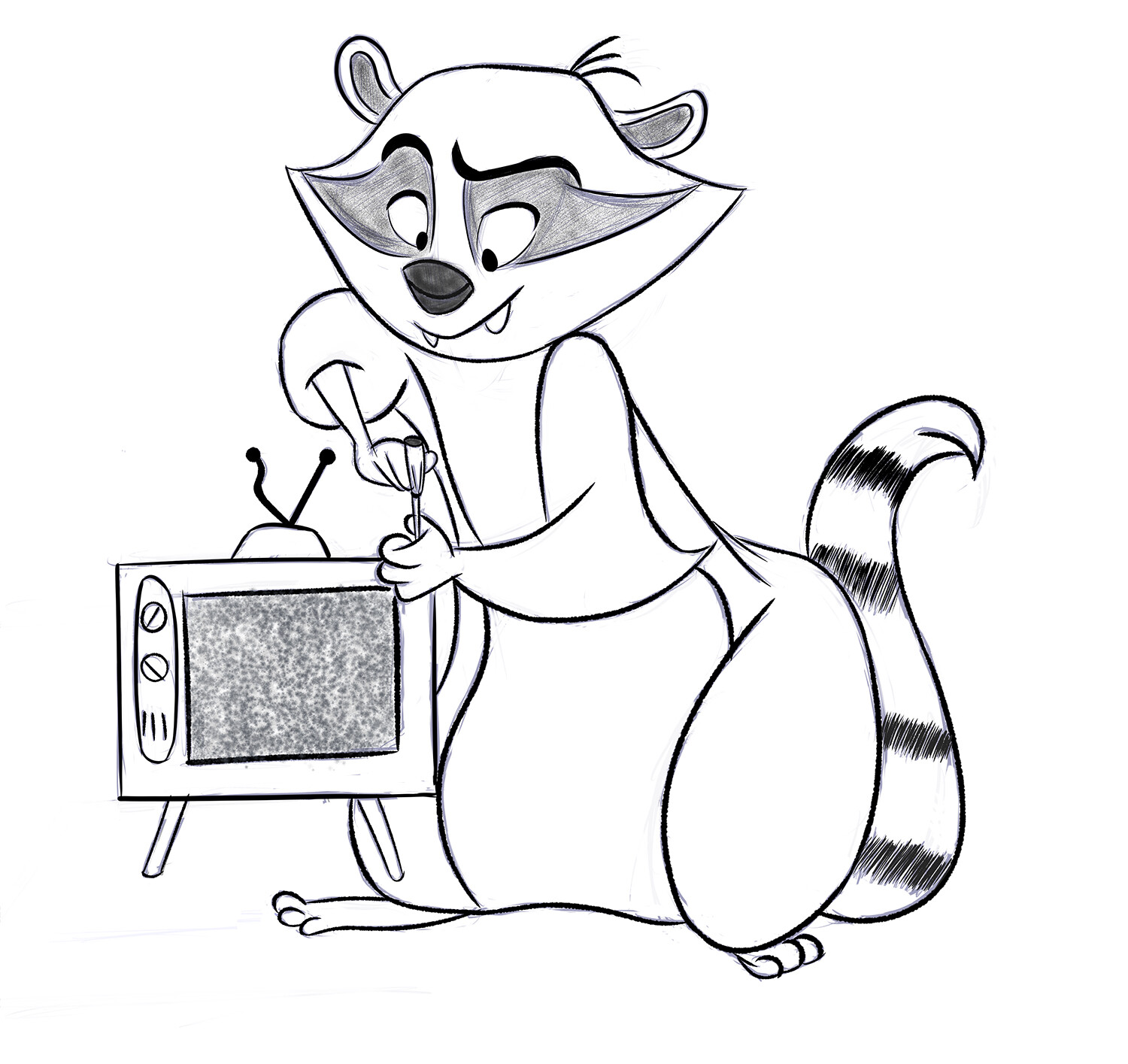 ArtStation - raccoon is trying to fix the TV