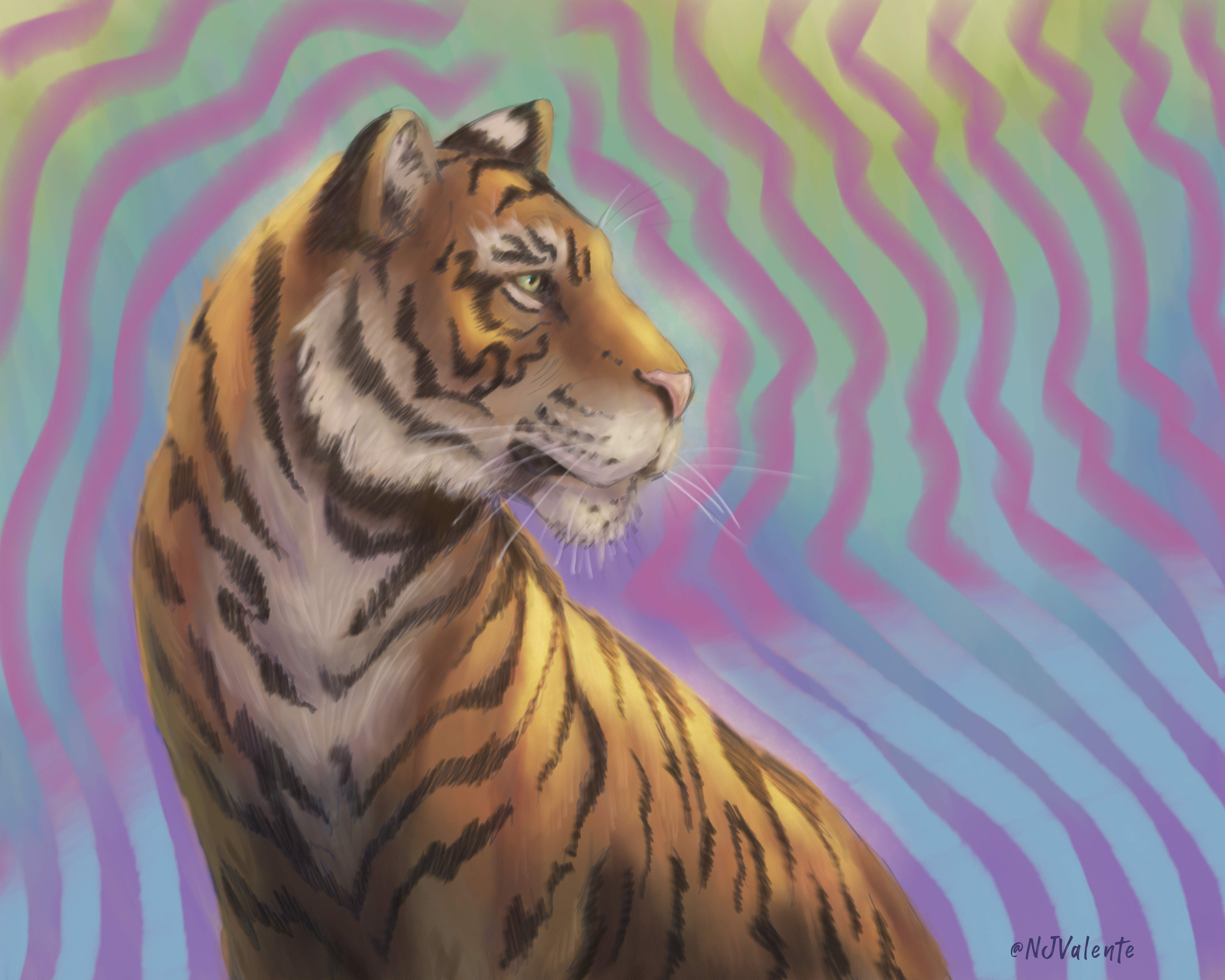 Tiger digital painting done in Corel Painter. Alternate BG.