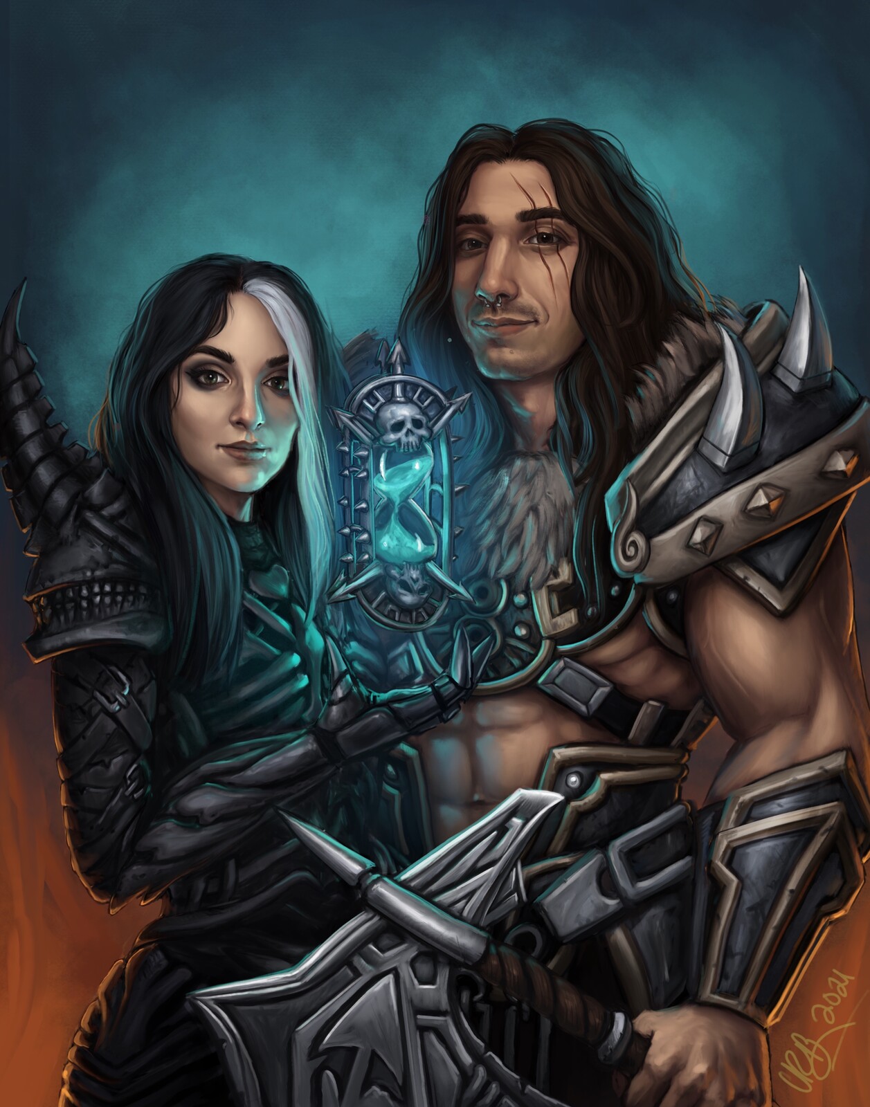 Diablo Necromancer and Barbarian couple portrait