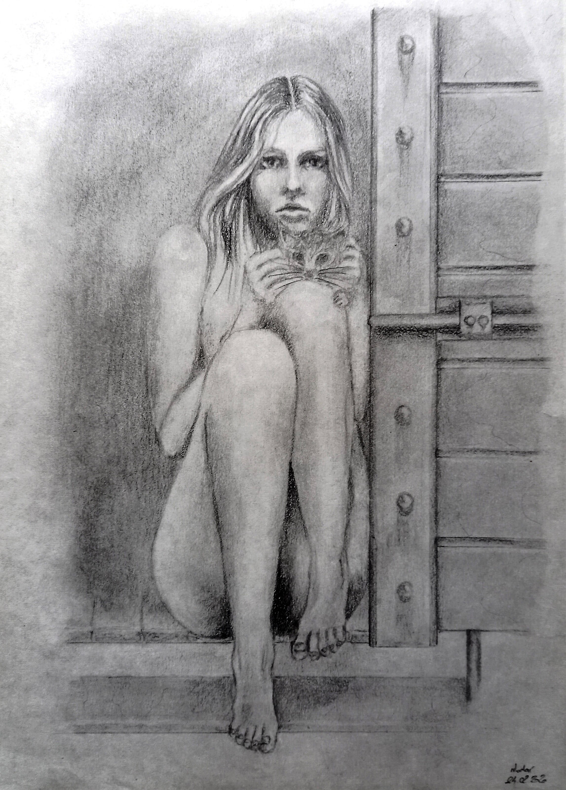 A portrait of Michelle in front - a pencil sketch