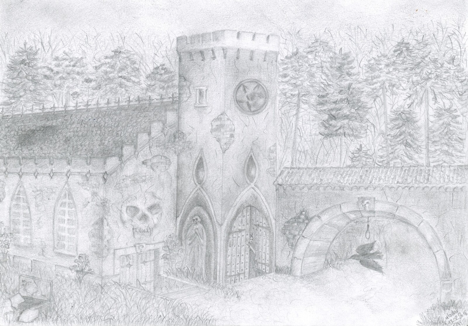 Death Temple of the Damned's Order - Świątynia Śmierci Zakonu Potępionych - a pencil sketch