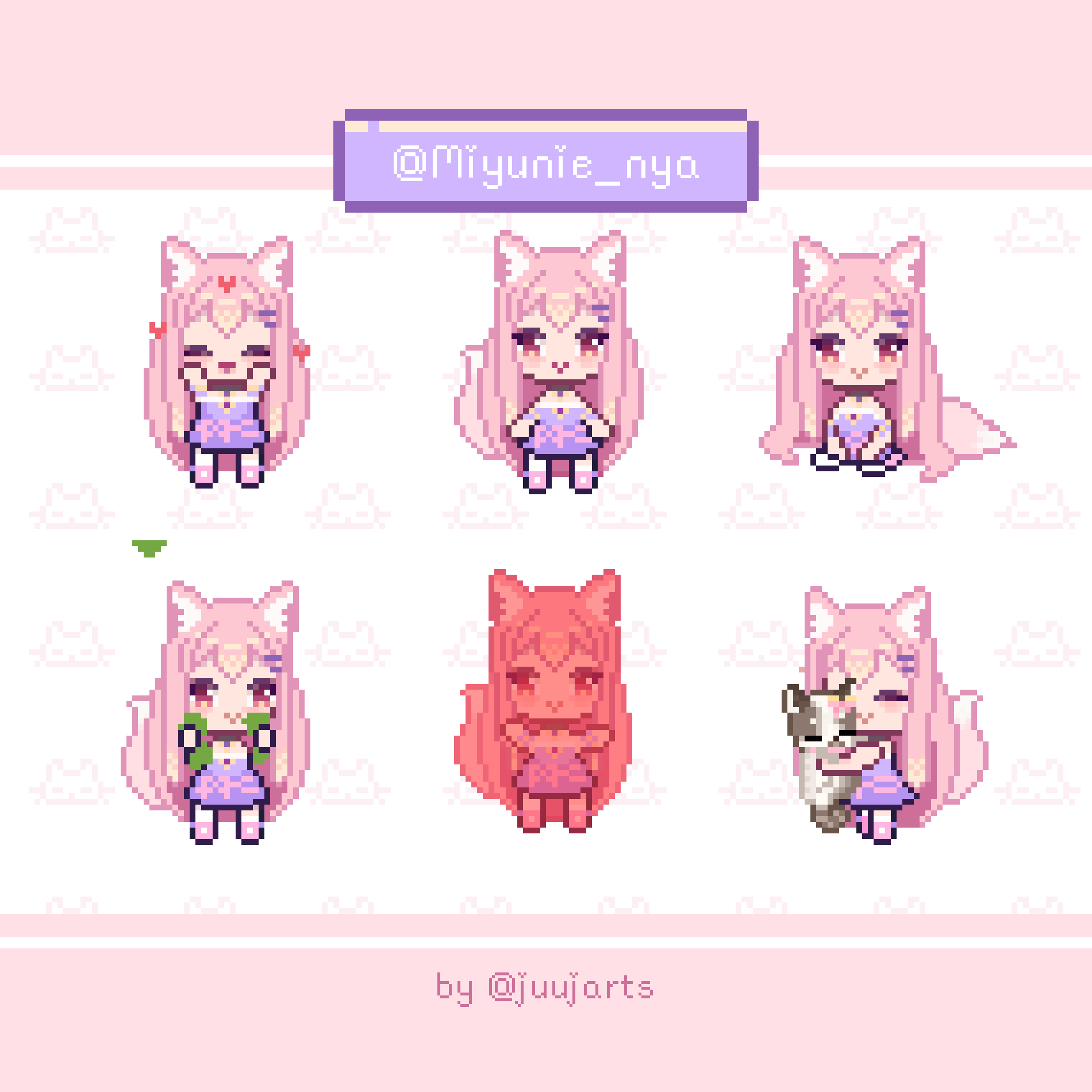 Pixel art set isolated anime girl posters for the wall • posters ear, cat,  children | myloview.com