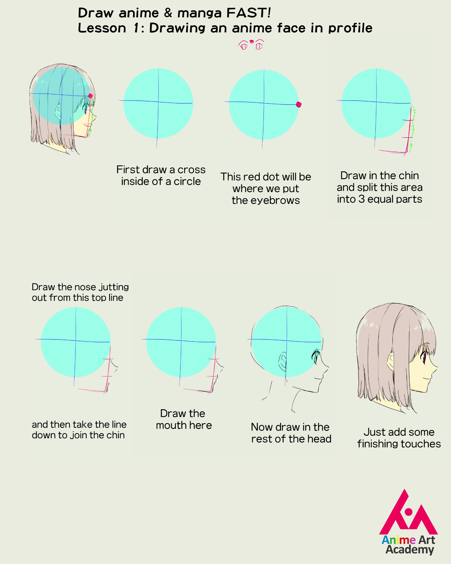 ArtStation - ☆ Manga in a Minute ☆ Draw anime & manga FAST! Lesson 1:  Drawing an anime face in profile