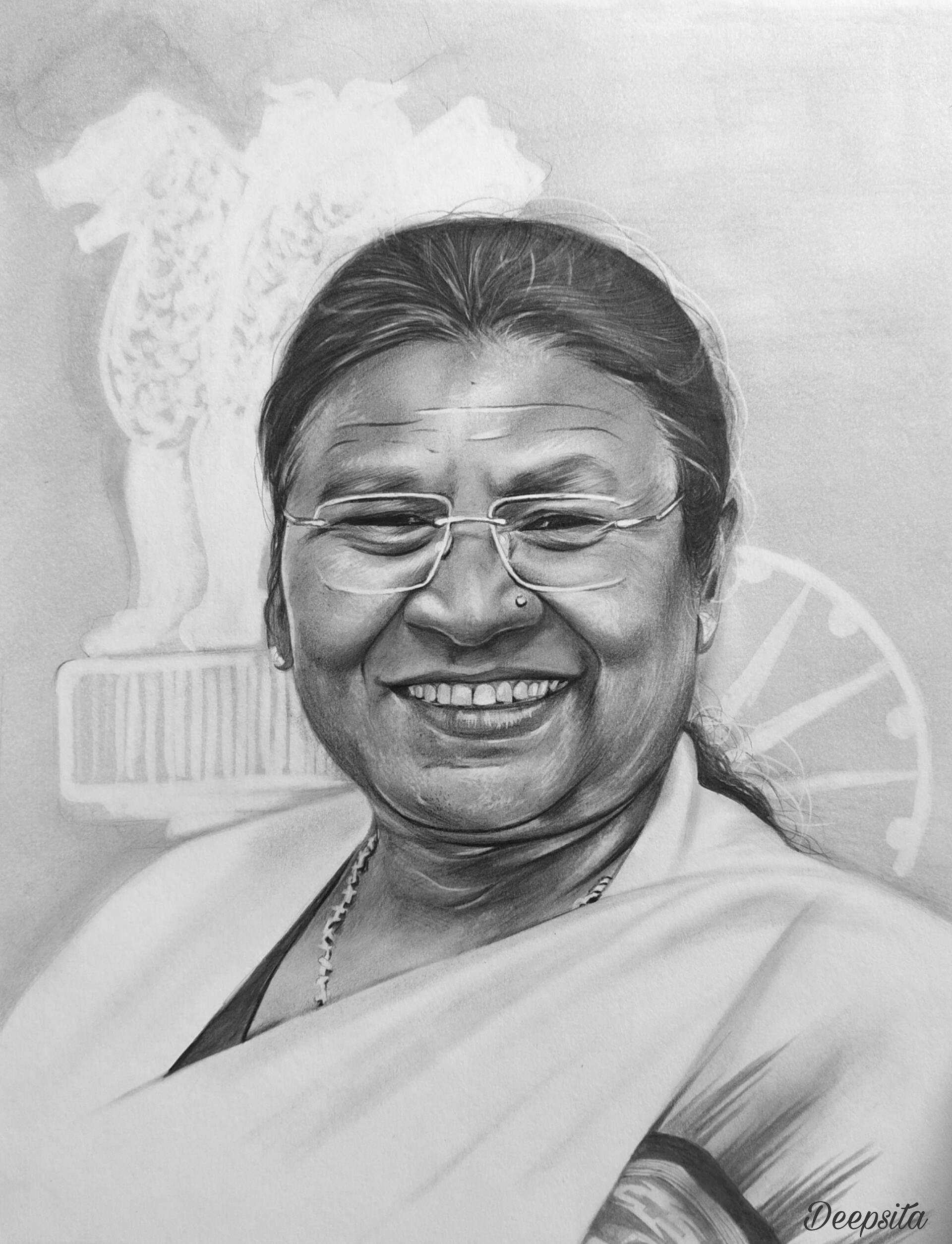 Artstation graphite portrait of president of india draupadi murmu