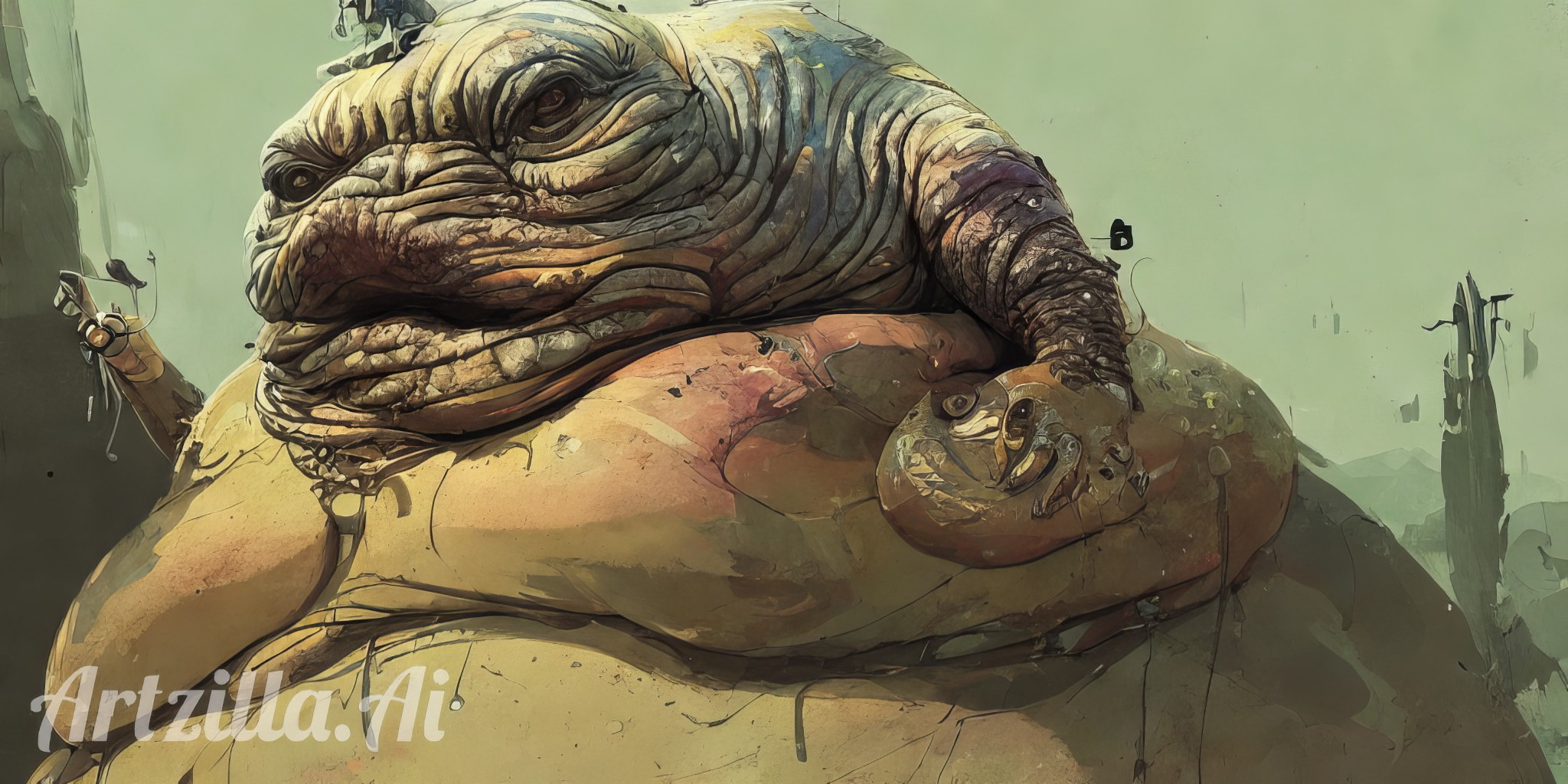 Beautiful Digital AI Art - A Young Jabba The Hutt - Star Wars Character