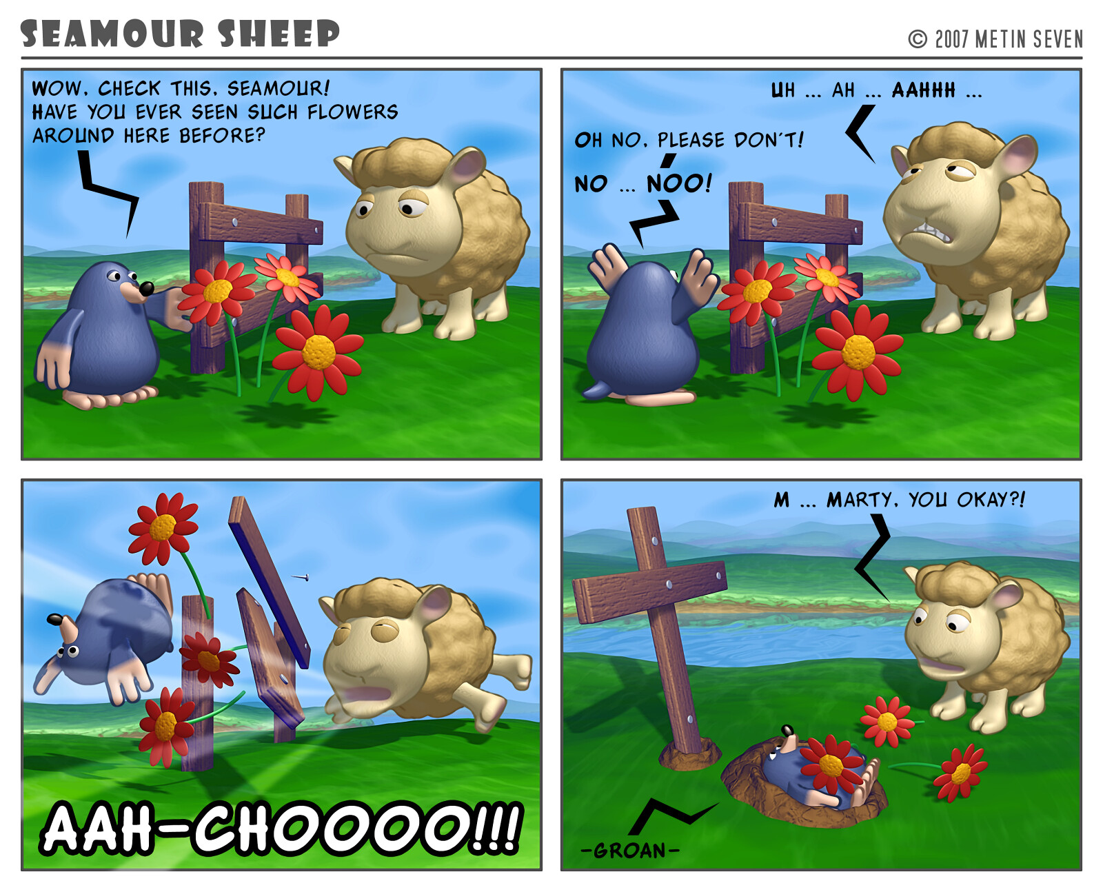 Seamour Sheep and Marty Mole comic strip episode: Allergy