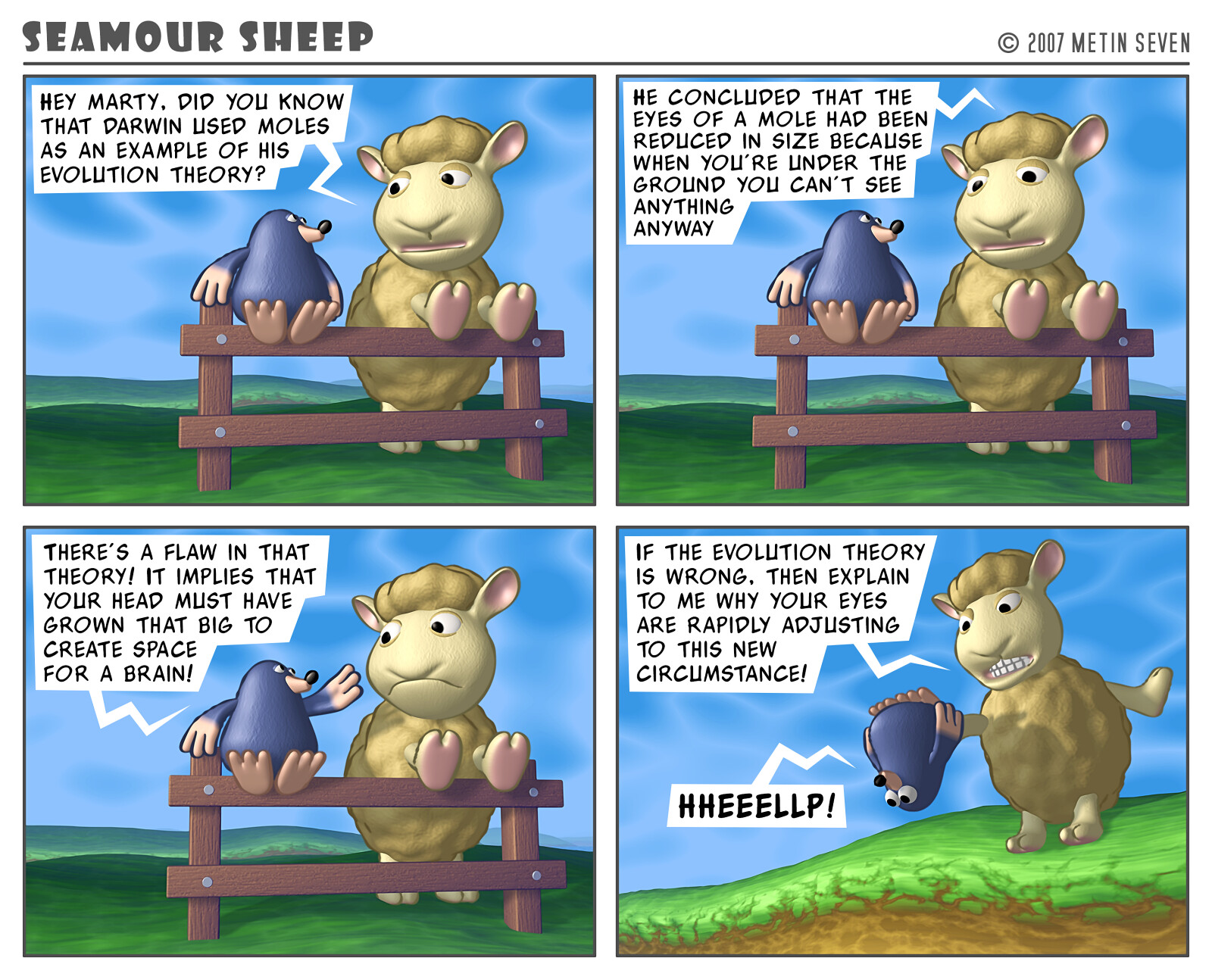 Seamour Sheep and Marty Mole comic strip episode: Evolution