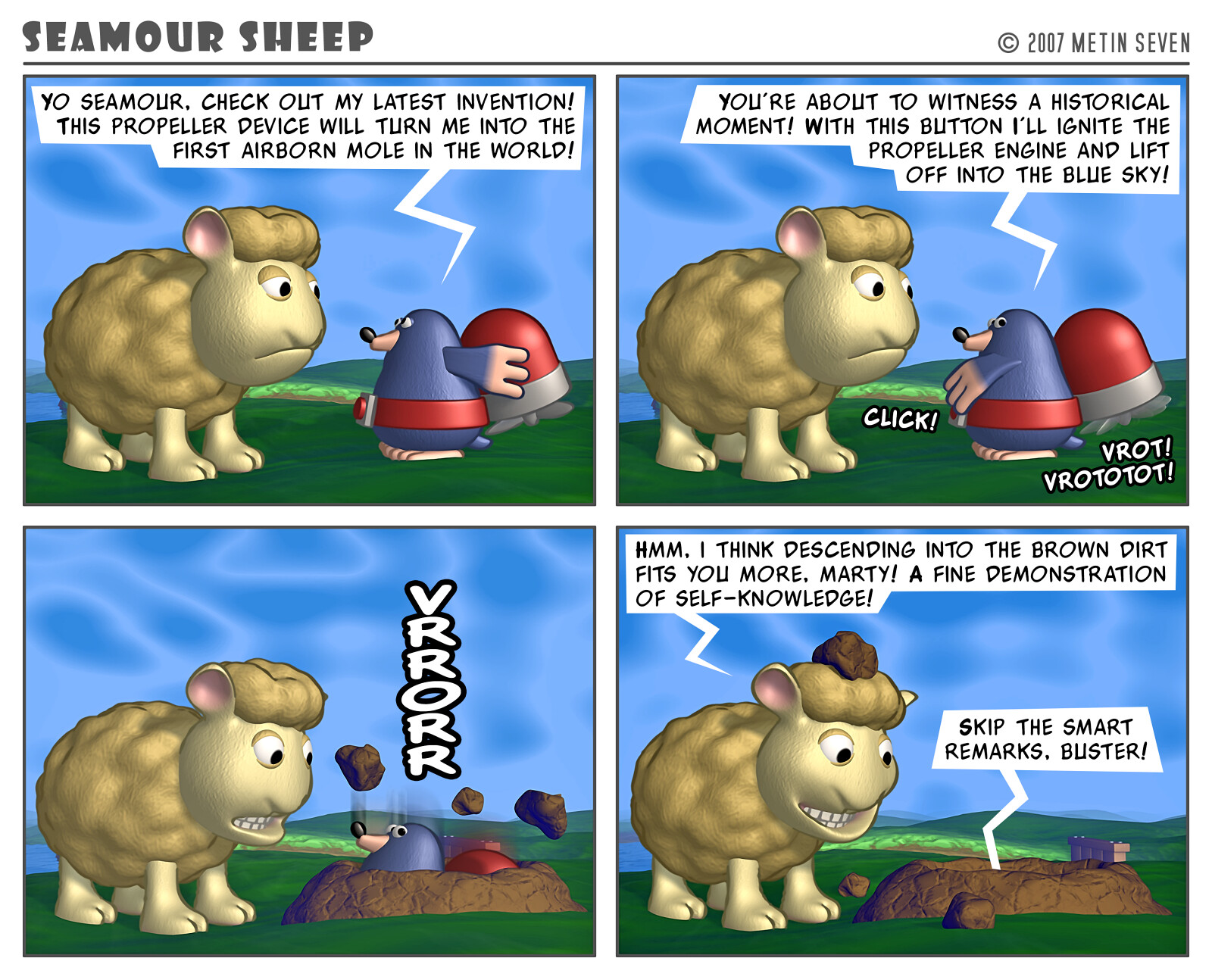 Seamour Sheep and Marty Mole comic strip episode: Ignition
