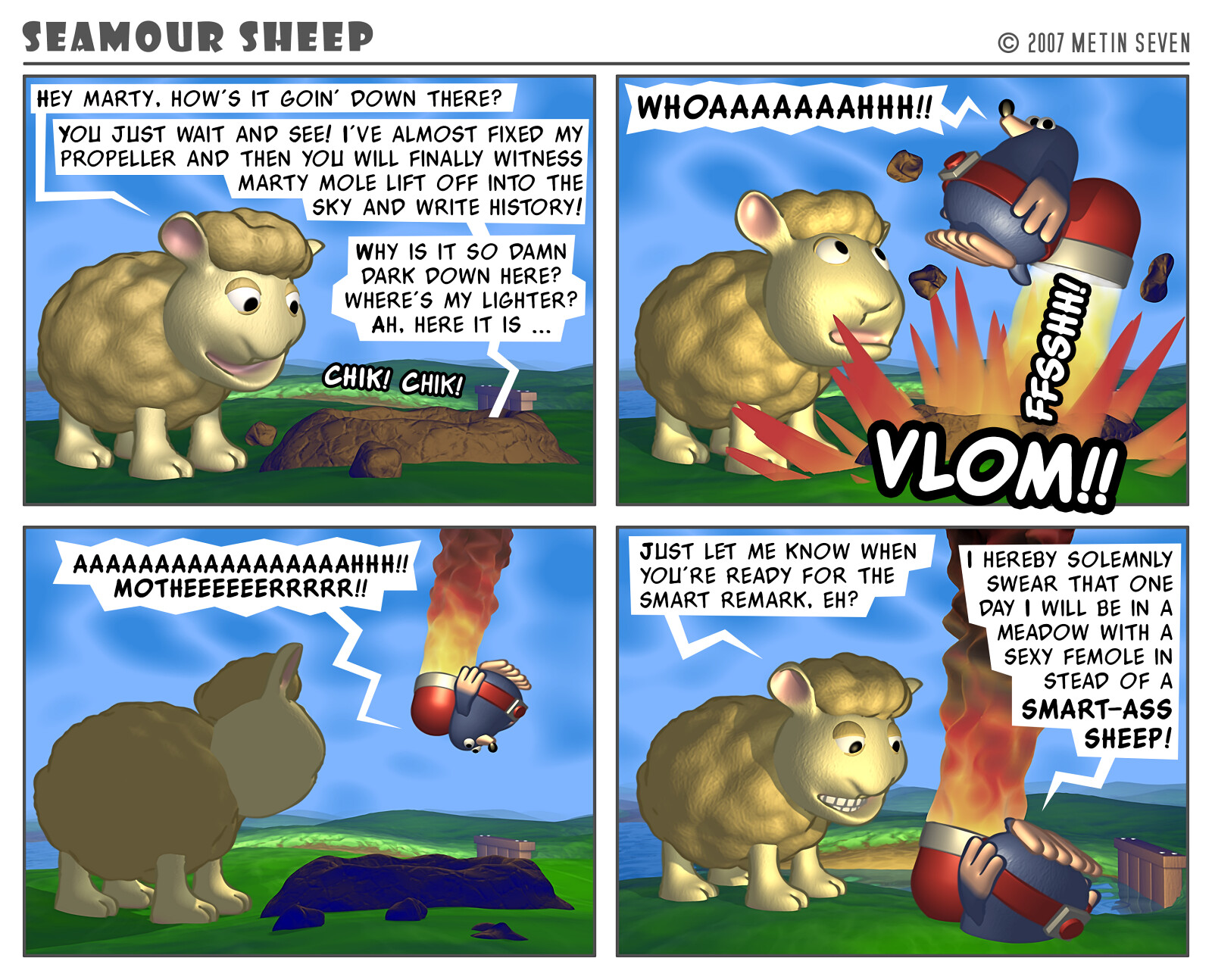 Seamour Sheep and Marty Mole comic strip episode: Liftoff