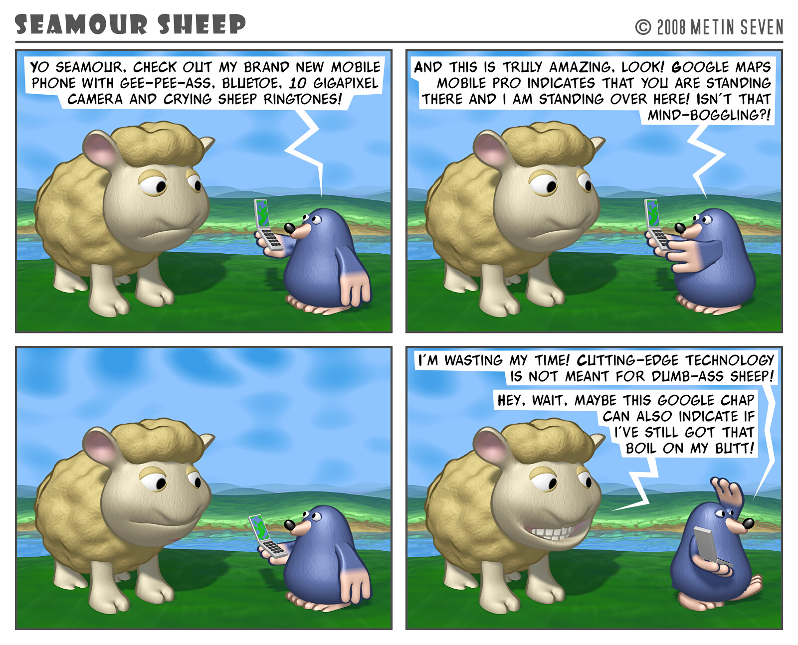 Seamour Sheep and Marty Mole comic strip episode: Mobile technology