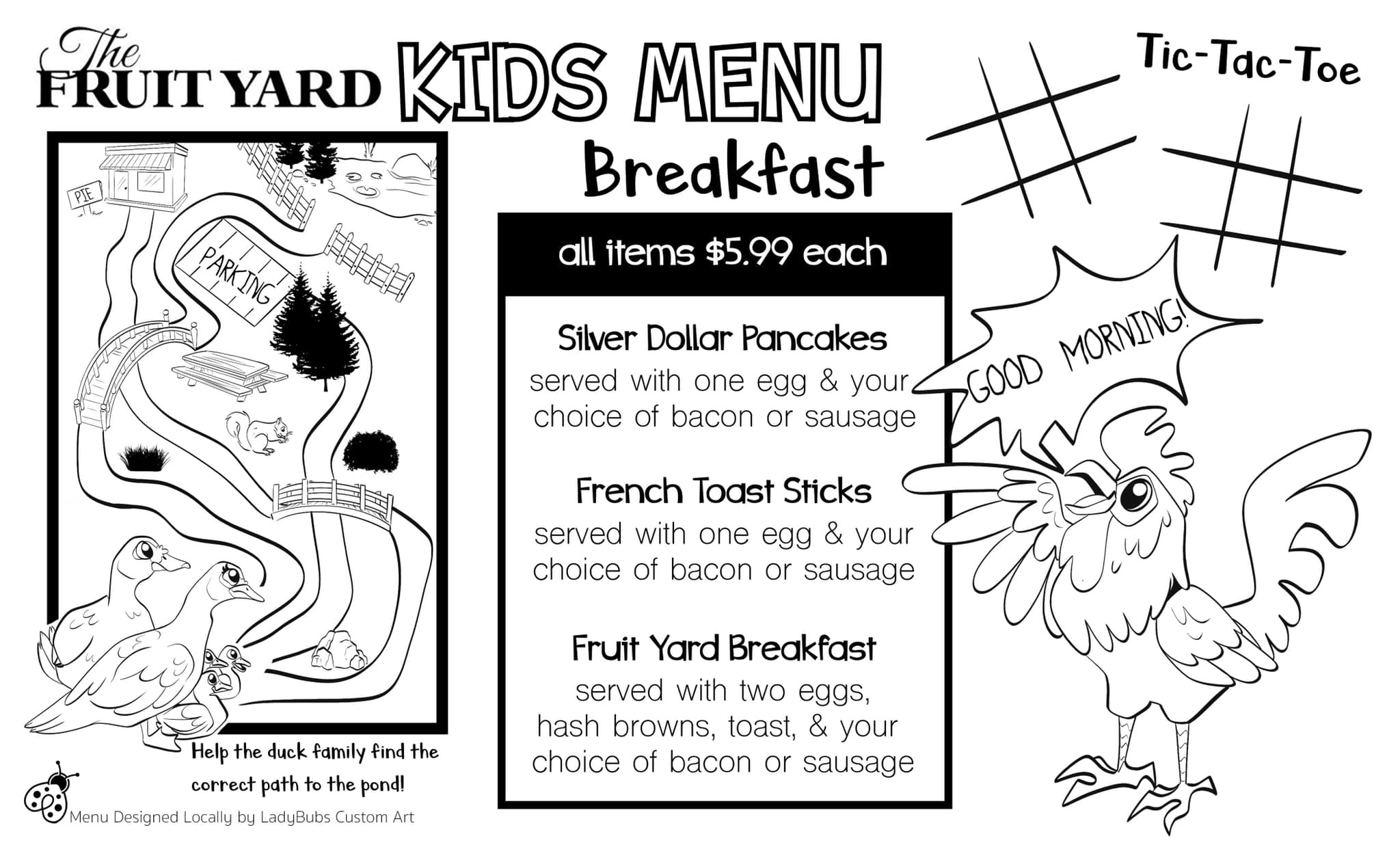 Kids Menu for The Fruit Yard Restaurant (Front)
