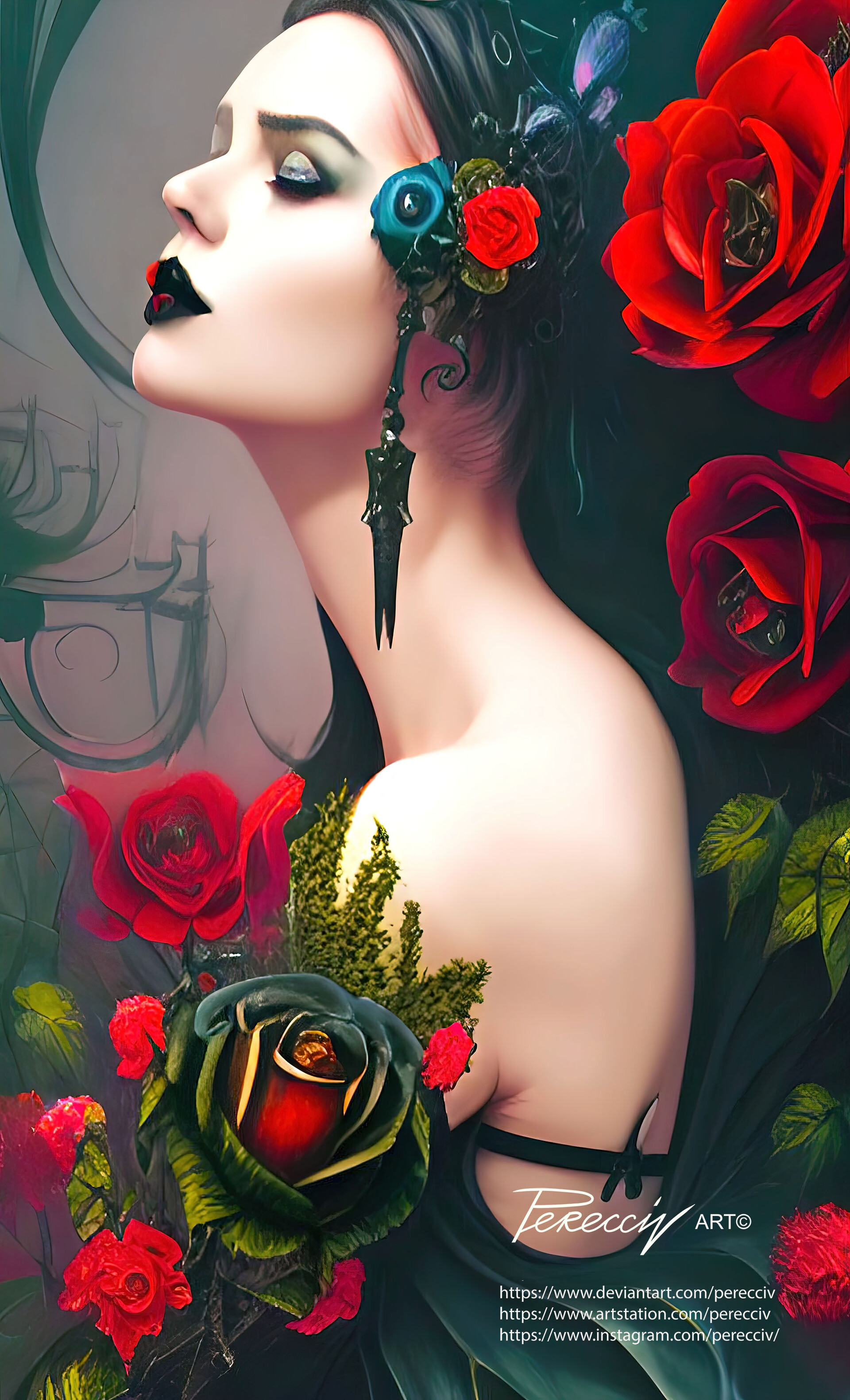 ArtStation - Beautiful girl in red roses