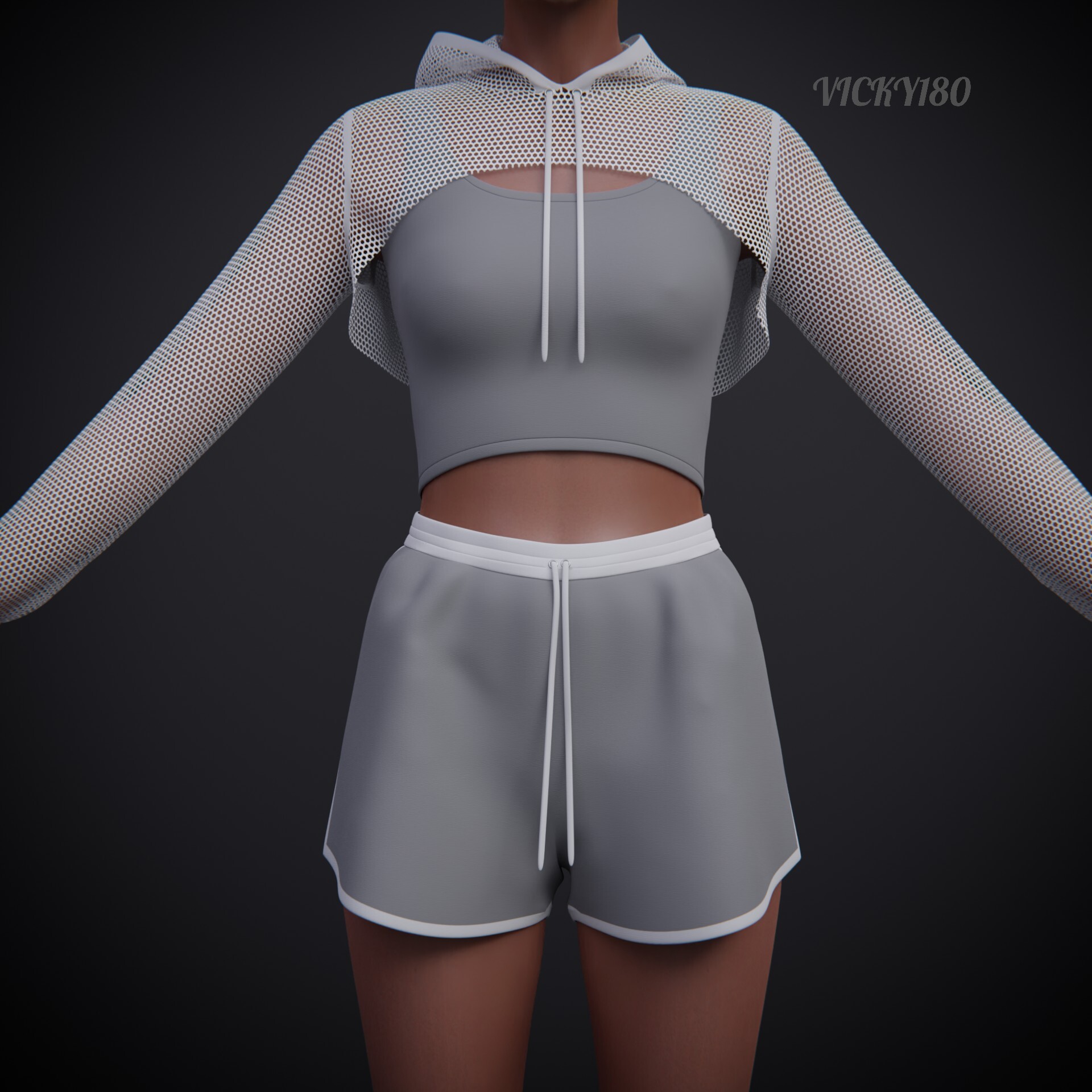 Shorts and Sports Bra Two Piece Workout Outfit With Net Top - 3D Model by  vicky180