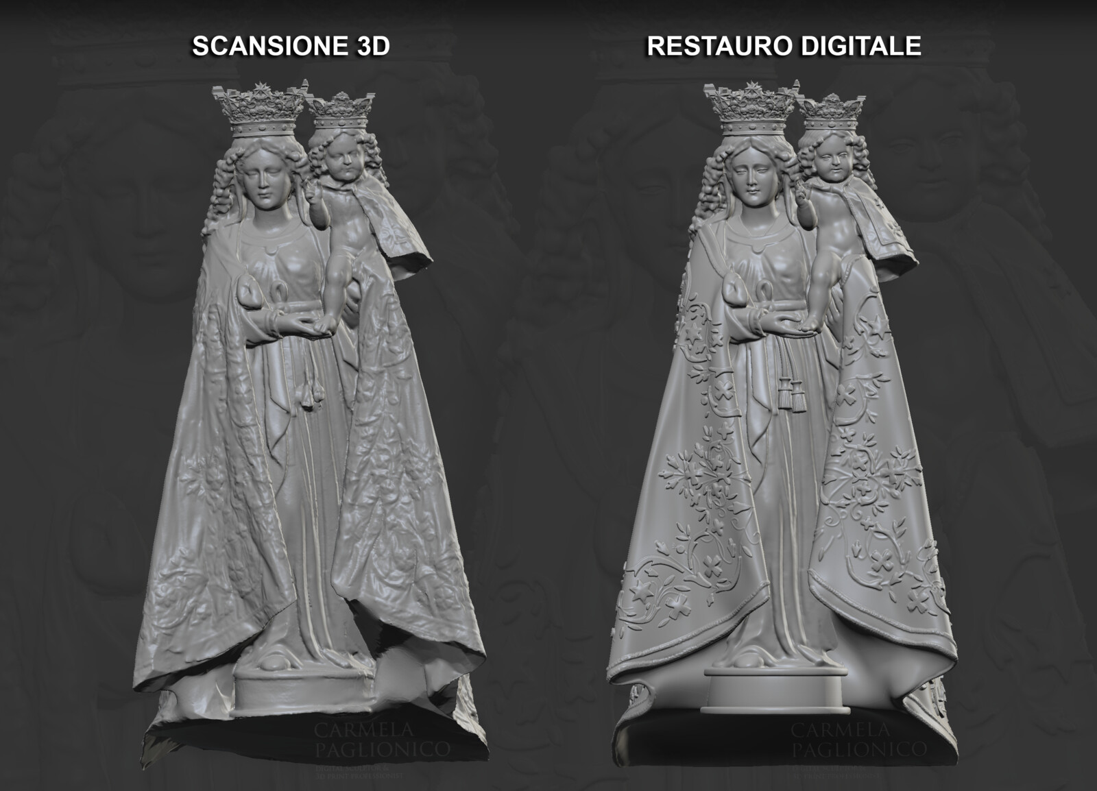 Statua Scansionata e Modello 3D Restaurato.
Statue Scanned and 3D Model Restored.